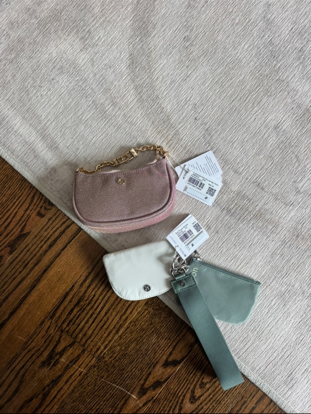 Lululemon new Pink Mini Chain Wristlet and Mint Key Pouch set